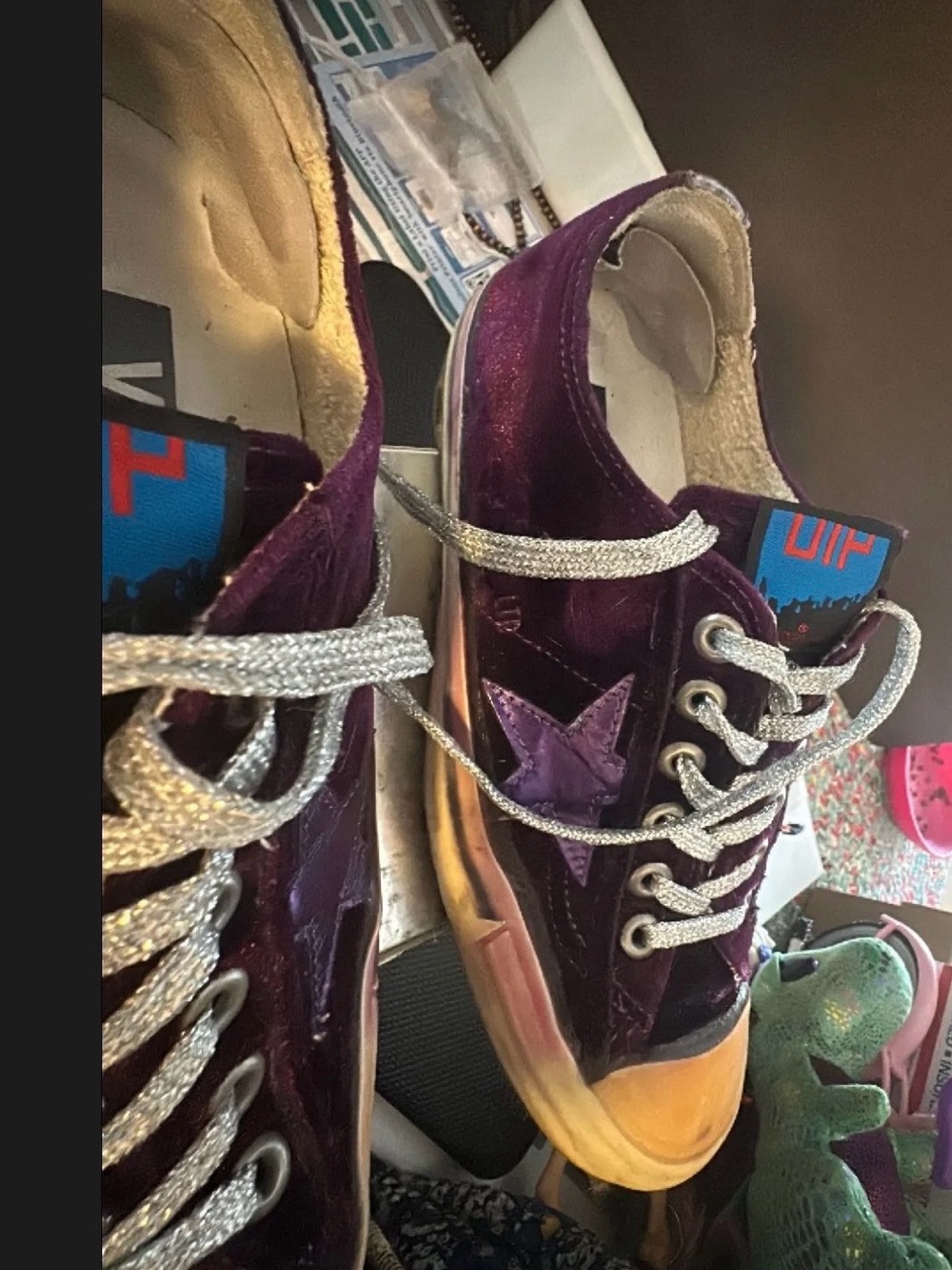 Golden Goose Purple Velvet Low-Top Sneakers with Silver Laces and Gold Toe - Picture 3 of 7